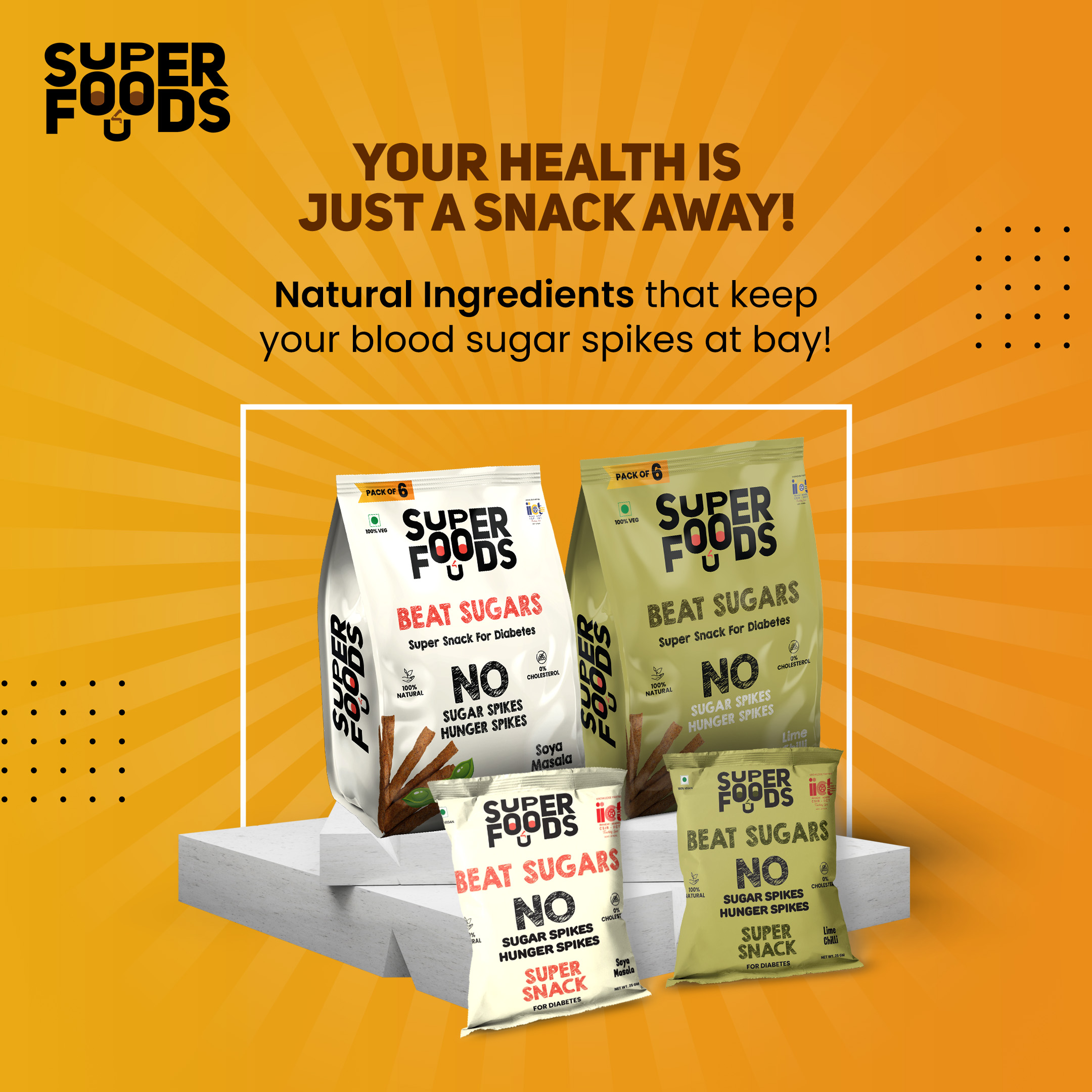 Healthy snacks for diabetics featuring Beat Sugars products and other nutritious options